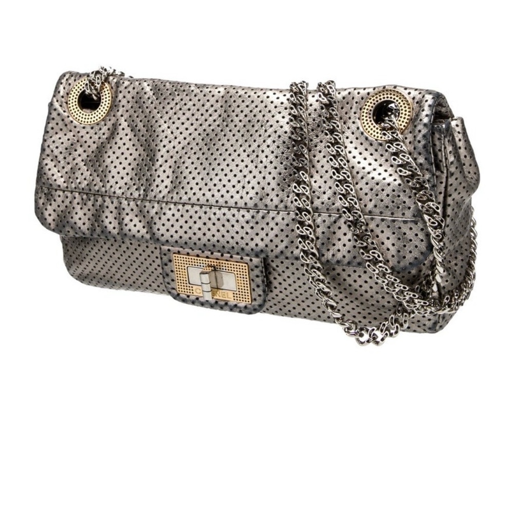 CHANEL Silver Perforated Shoulder Bag